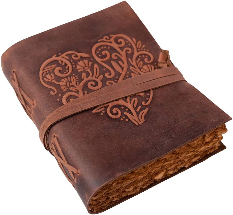 Photo 1 of 
Leather Journal, Beautiful Heart Embossed Journals for Women, Deckle Edge Vintage Paper Leather Journals for Women