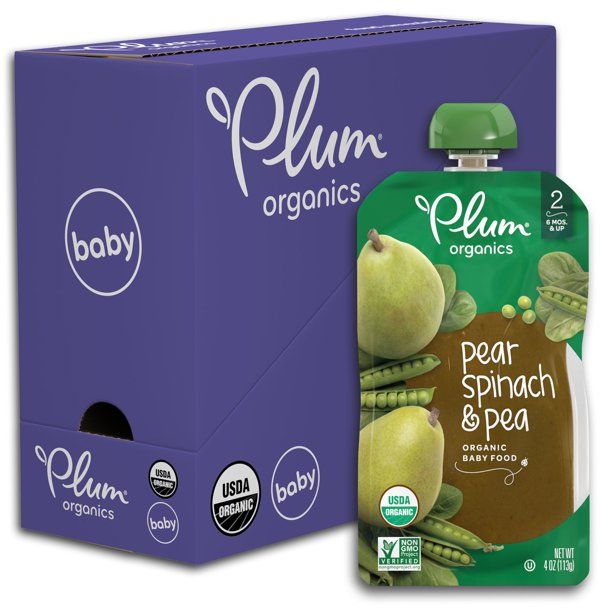 Photo 1 of 2PACK - Plum Organics Stage 2 Organic Baby Food, Pear, Spinach & Pea, 4 Ounce Pouch (Pack of 6) (BEST BEFORE MAY/23/2021)
