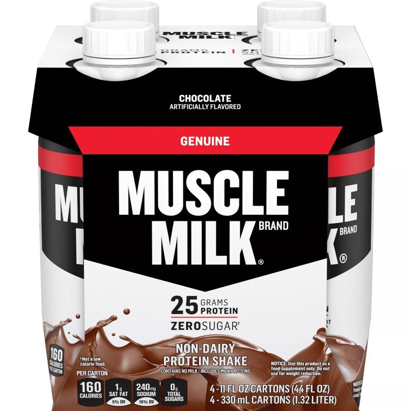 Photo 1 of 3PACK - Muscle Milk Chocolate Genuine Protein Shake - 4pk/11 fl oz Bottles (BEST BEFORE SEP/2022)
