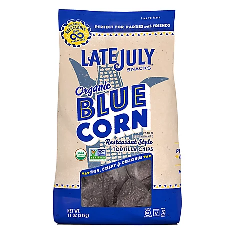 Photo 1 of 2PACK LATE JULY ORGANIC BLUE CORN TORTILLA CHIPS 11 OZ POUCH (BEST BEFORE JAN/2022)