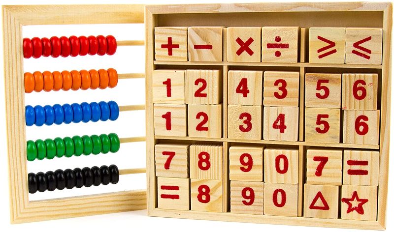 Photo 1 of Toysery Abacus for Kids Math Counters, Wooden Educational Counting Toy, Toddler Blocks Kindergarten Toys, Toddler Blocks Wooden Toys, 50 Beads and 30 Blocks, Wooden Blocks for Toddlers 1-3 Large

