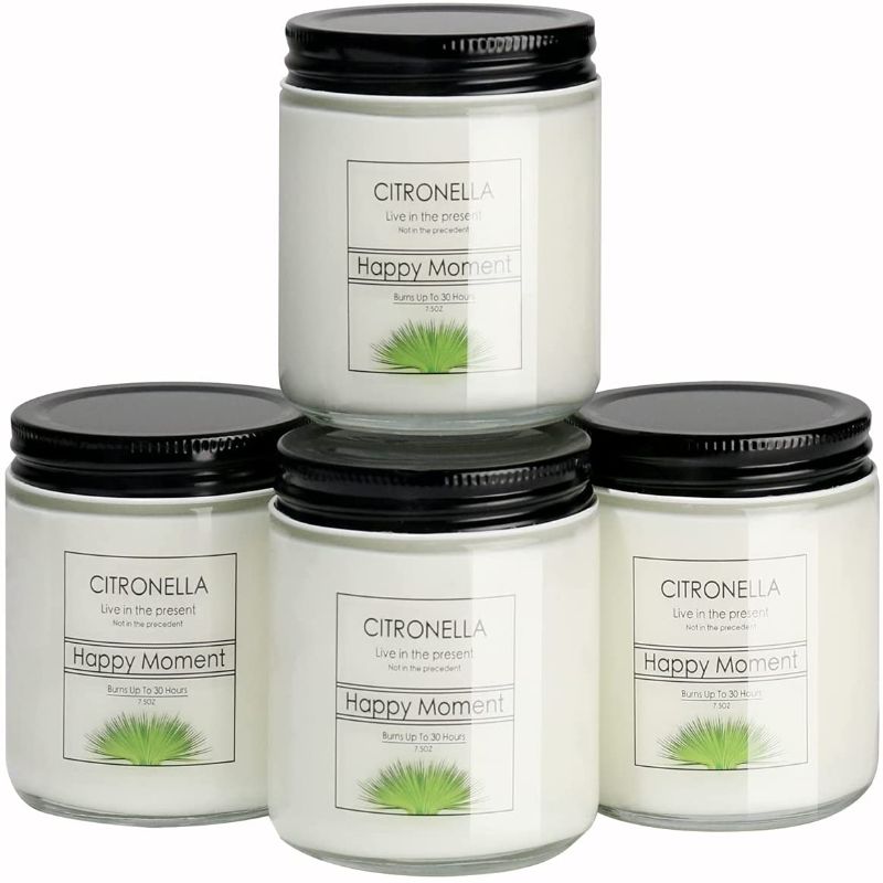 Photo 1 of 4 Pack Citronella Candles Set, 7.5Oz Large Jar Candle Soy Wax for Outdoor and Indoor Garden Balcony
