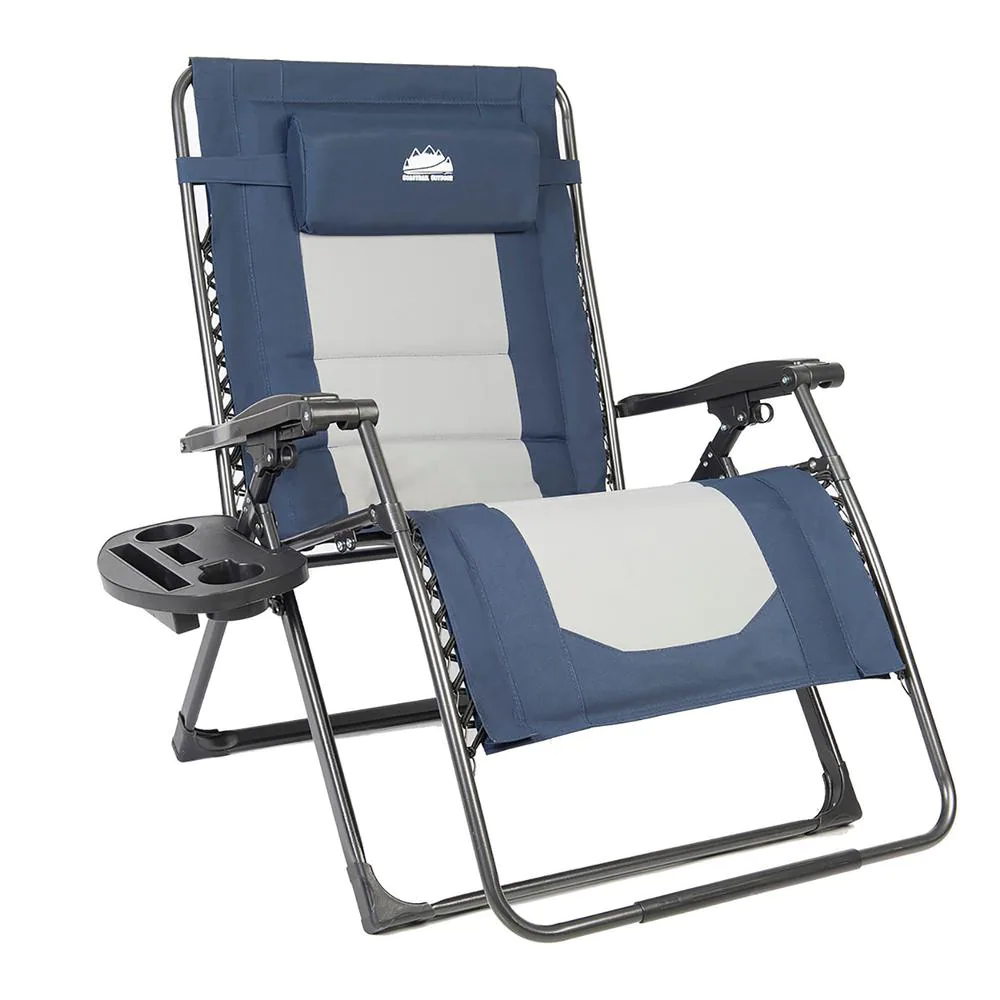 Photo 1 of 28" Steel Frame Outdoor Oversized Zero Gravity Chair with Navy Blue & Gray Cushion
