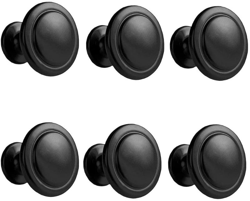 Photo 1 of 6 Pack Black Cabinet Hardware Round Knob, Kalolary Single Hole Round Drawer Handles - Kitchen Cabinet Hardware