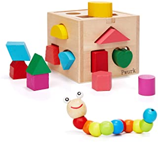 Photo 1 of PWURK Wooden Shapes Sorter Toddler Toys & Wood Caterpillar Toy - Baby Shape Cube with 13 Color Blocks Kids Puzzle Game Preschool Learning Toys for Boys Girls 2 3 4 5 Years Old
