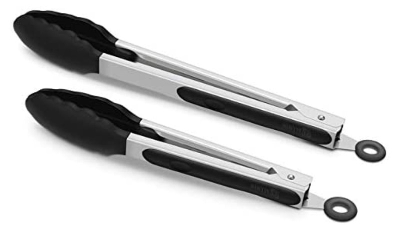 Photo 1 of 2 Pack Black Kitchen Tongs, Premium Silicone BPA Free Non-Stick Stainless Steel BBQ Cooking Grilling Locking Food Tongs, 9-Inch & 12-Inch