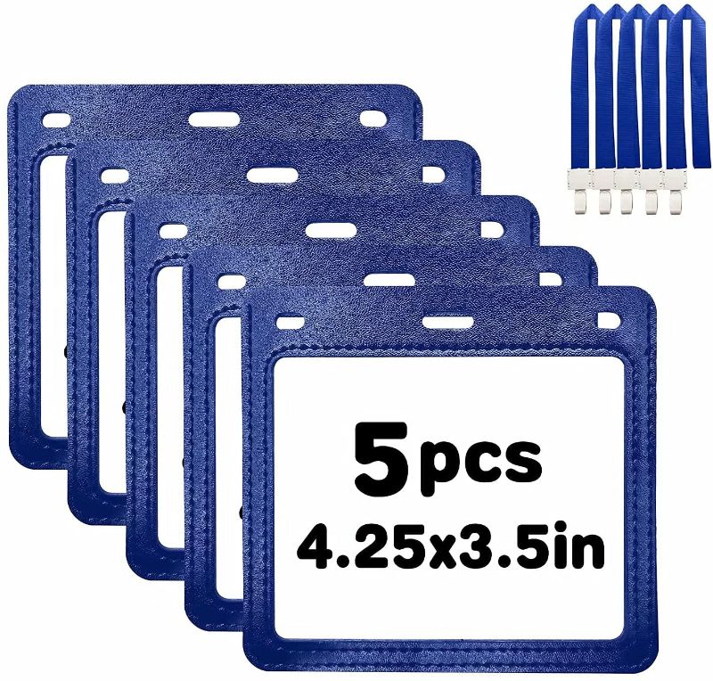 Photo 1 of 
JNYUBND Leather Badge Holders with Lanyard 5 Pack Card Holder ID Name Tag Classic Cute Business Cards Protector with Slots 4.25 X 3.5 in Blue