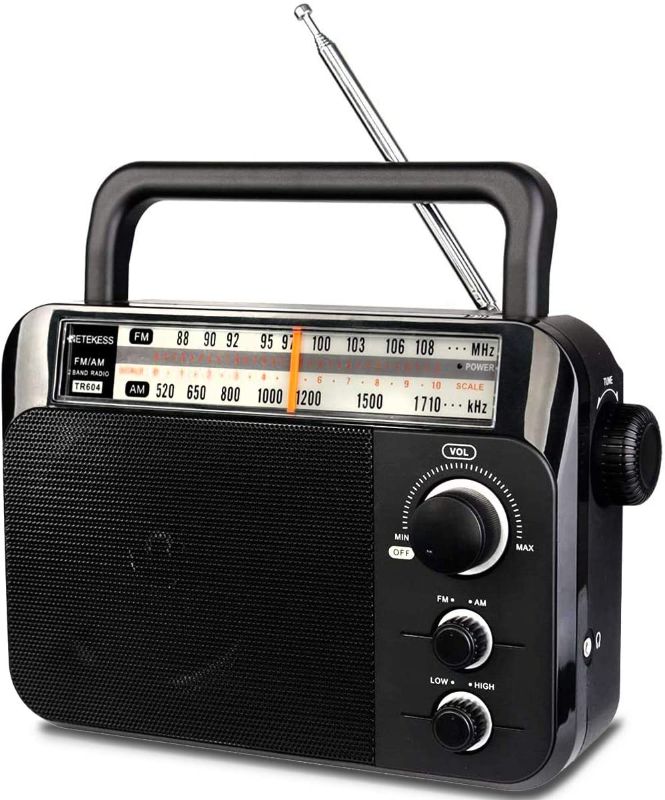 Photo 1 of Retekess TR604 AM FM Radio, Portable Plug in Wall Radios with Operation Friendly, Powered by 3 D Batteries or AC 110V, Suit for Senior and Home (Black)
