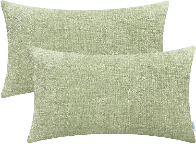 Photo 1 of CaliTime Pack of 2 Cozy Pillow Covers Cases for Couch Sofa Home Decoration Solid Dyed Soft Chenille 12 X 20 Inches Sage
