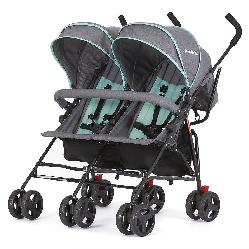 Photo 1 of Dream On Me Volgo Twin Umbrella Stroller in Mint and Dark Grey