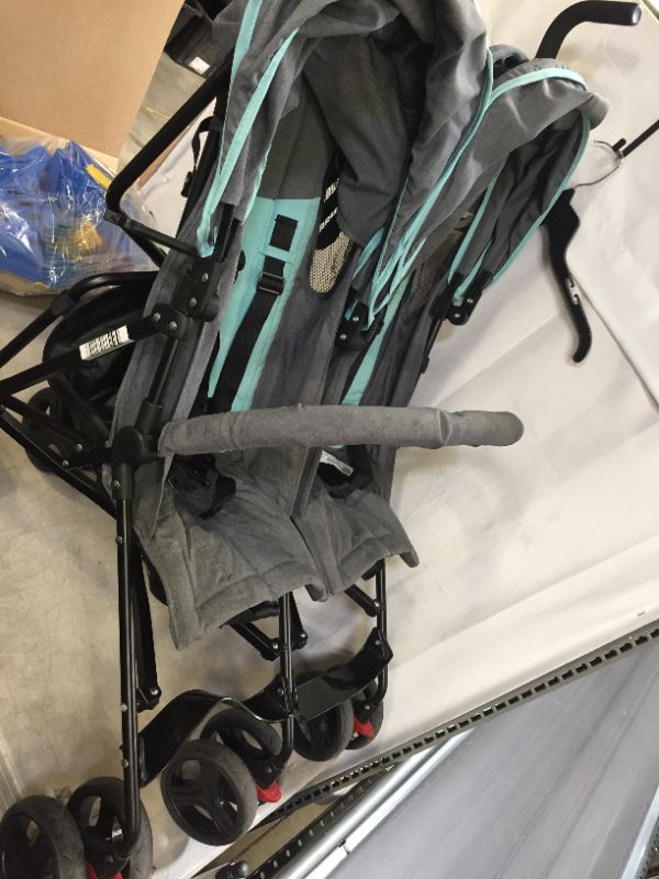 Photo 3 of Dream On Me Volgo Twin Umbrella Stroller in Mint and Dark Grey