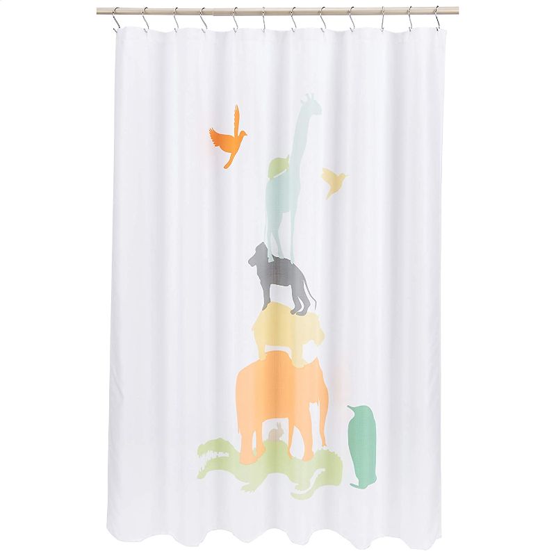 Photo 1 of Amazon Basics Fun and Playful Animal Safari Kids Microfiber Bathroom Shower Curtain - Animal Safari, 72 Inch