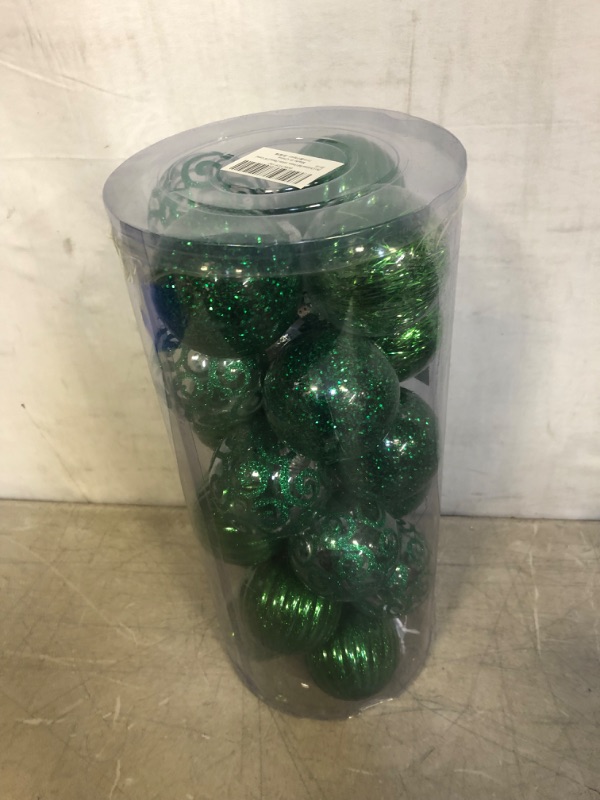 Photo 2 of 24ct Christmas Ball Ornaments Shatterproof Large Clear Plastic Hanging Ball Decorative with Stuffed Delicate Decorations (70mm/2.76" Green)
