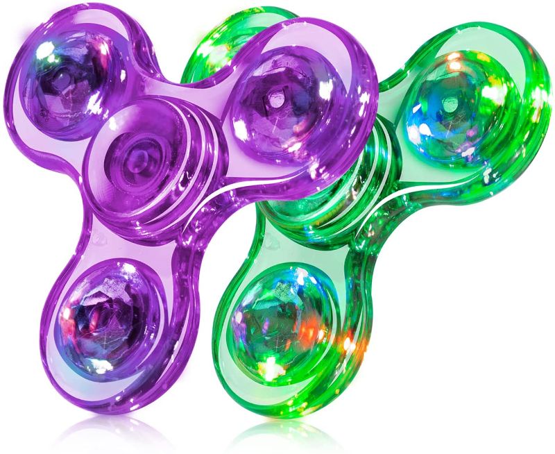 Photo 1 of FIGROL Fidget Spinner, 2 Pack LED Light Up Fidget Toys Crystal Finger Toy Hand Fidget Spinners-Kids for Reducing Boredom ADHD, Anxiety(Green&Purple)