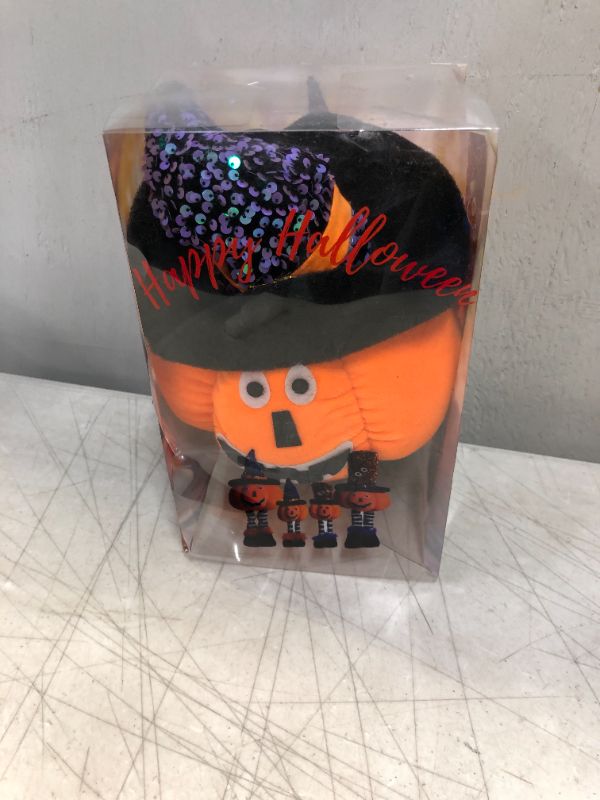 Photo 1 of Halloween Pumpkin Plush Toy in Witch, Costume Elastic Soft Doll with Bouncy Legs for Home Party