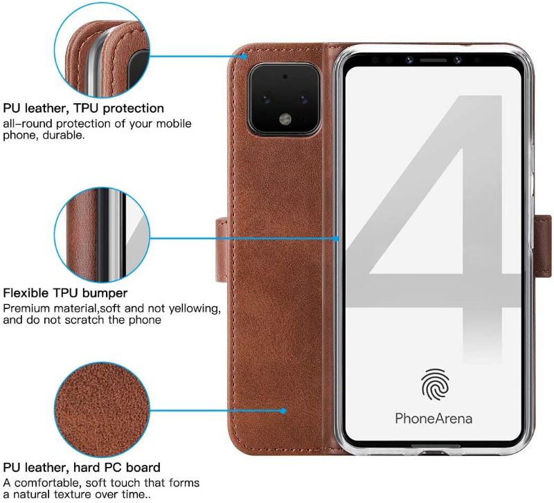 Photo 1 of Feitenn Google Pixel 3A Case, Pixel 3A Folio Case, PU Leather Wallet Cover Kickstand Card Slots Holders TPU Rubber Flip Magnetic Slim Bumper Shell for Google Pixel 3A (Google 4 XL-Brown, Google 4 XL)