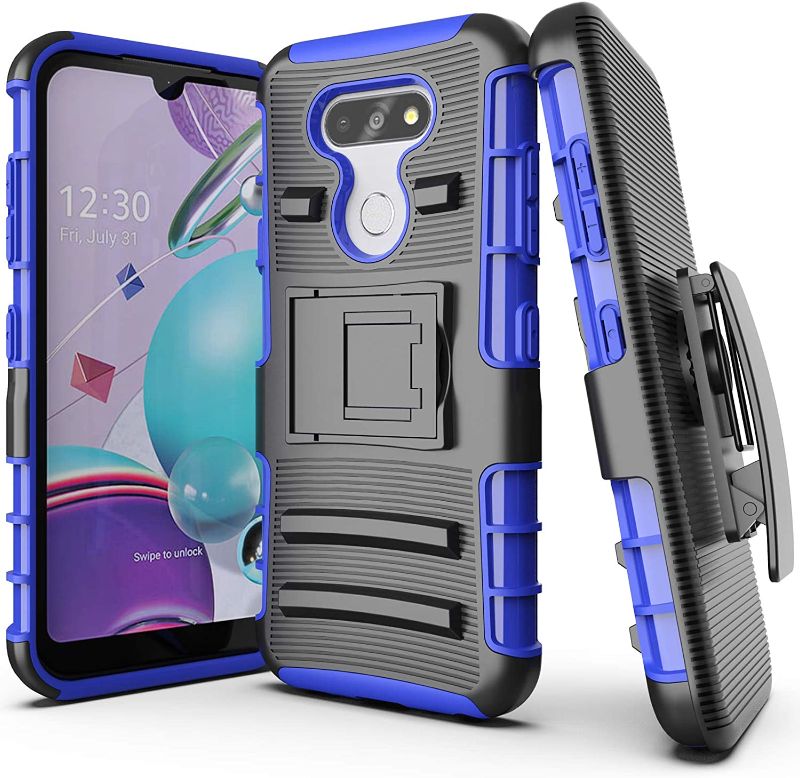 Photo 1 of FANUBA for LG K31 Case Belt Clip with Kickstand Heavy Duty Military Grade Shockproof Holster Rugged Protective Cover for LG K31 - Blue