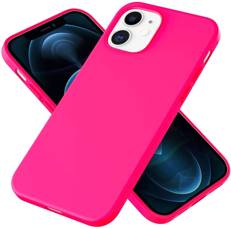 Photo 1 of NALIA Smooth Silicone Cover Compatible with iPhone 12 / iPhone 12 Pro Case, Dirt-Resistant Rugged Mobile Phone Bumper with Microfleece, Soft Back Protector Shockproof Skin Slim, Color:Neon Pink