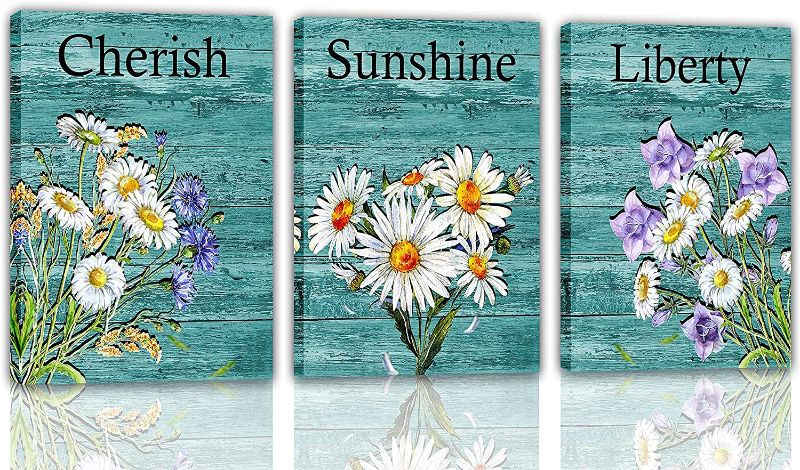 Photo 1 of Black and Blue Canvas wall art Bathroom Decor colorful Flowers - Prints-Paintings Artwork Living Room Home Decoration, modern bedroom Poster is Love best Flower Framed Pictures 3Pieces Set 12×16