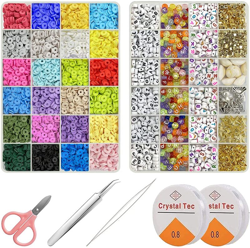 Photo 1 of Aenamer Clay Beads 6mm 5900 pcs Flat Round Polymer Clay Spacer Beads with Pendant Kit for DIY Jewelry Making Bracelets Necklace