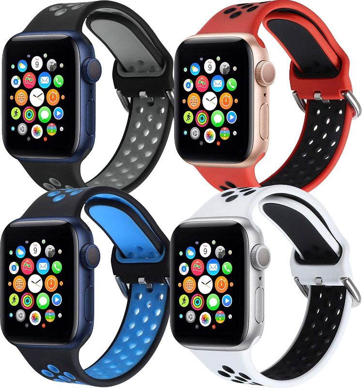 Photo 1 of YSSNH Compatible with Apple Watch Bands 42mm 44mm, Sport Style 38mm 40mm Wristband, Soft Silicone Replacement Straps for iWatch Series 6/5/4/3/2/1