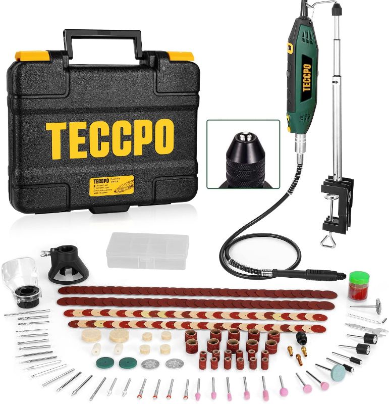 Photo 1 of BRAND NEW NEVER OPENED! TECCPO Rotary Tool Kit 1.8 amp, 10000-40000RPM Power Wood Carving Tools with Universal Keyless Chuck and Flex Shaft, 6 Variable Speed- 6 Attachments & 196 Accessories Perfect for Crafting and DIY BRAND NEW NEVER OPENED!
