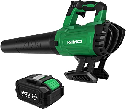 Photo 1 of Cordless Leaf Blower - KIMO 20V 400CFM Handheld Leaf Blower Sweeper Kit w/ 2.0 Lithium-ion Battery, Double Wide Mouth Blow Tube for Blowing Wet Leaf, Sweeping Snow, Dusting DIRTY FROM PREVIOUS USAGE / TESTED AND WORKS 
