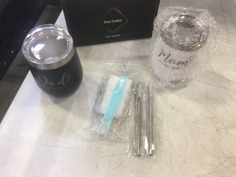 Photo 1 of Gtmileo New Paretns Gifts-Mom and Dad EST 2021 Stainless Steel Insulated Wine Tumbler Set, Mother's Day Father's Day Christmas Gifts for New Parents New Mom New Dad New Pregnant(12oz, Golden Words(2)