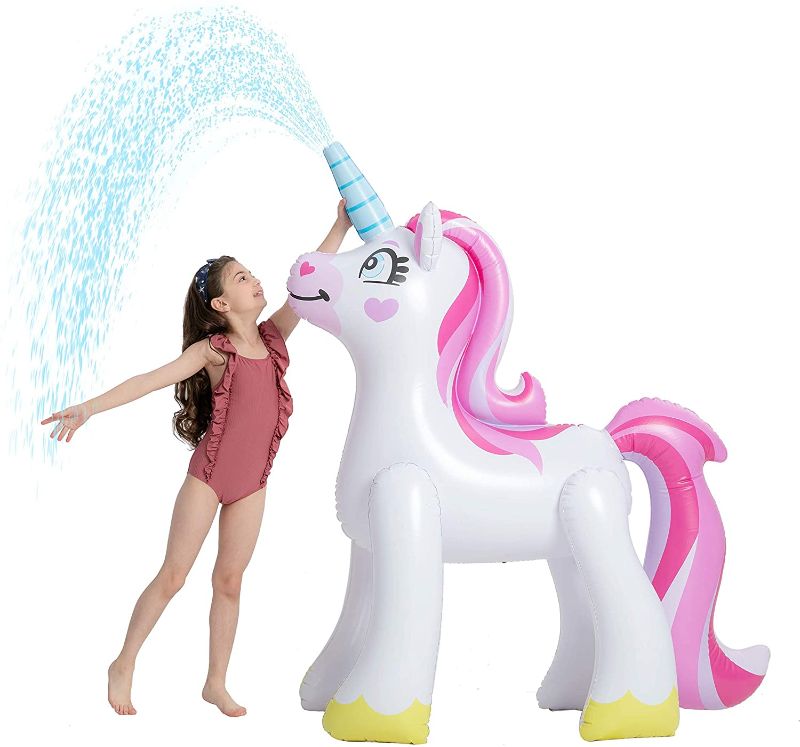 Photo 1 of 63” Inflatable Unicorn Yard Sprinkler, Inflatable Water Toy, Summer Outdoor Fun, Lawn Sprinkler Toy for Kids