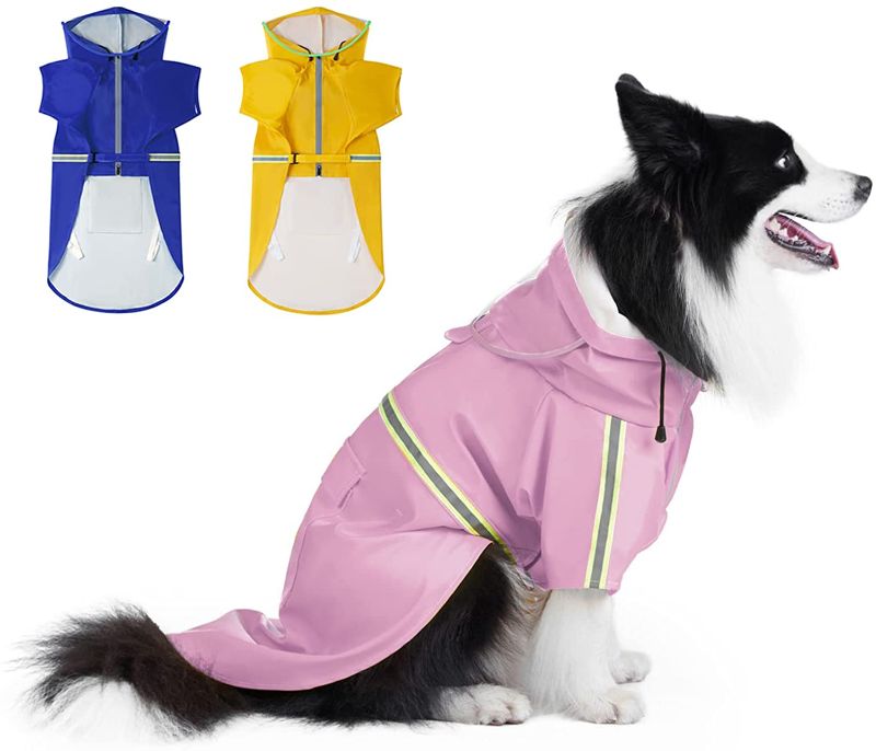 Photo 1 of  3XLarge Dog Raincoat, Dog Rain Jacket with Reflective Strip & Leash Hole, Waterproof Adjustable Pet Rain Poncho Jacket with Hood, Slicker for Medium Large Dogs