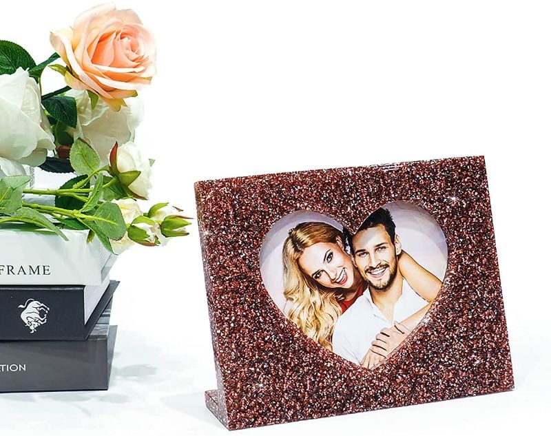 Photo 1 of Glitter Heart Picture Frame 5"x 7” Display on Desk Tabletop for Office Home Décor Diamond Shining Photo Frame Red Crystal Wedding Poster Frame for Mother's Day Birthday Friends-HD Plexiglass