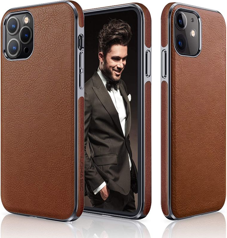 Photo 1 of LOHASIC for iPhone 12 Case for iPhone 12 Pro Case, Luxury Leather Slim Business Classic Non Slip Soft Grip Shockproof Protective Cover Compatible with iPhone 12/12 Pro 5G 6.1 inch - Brown