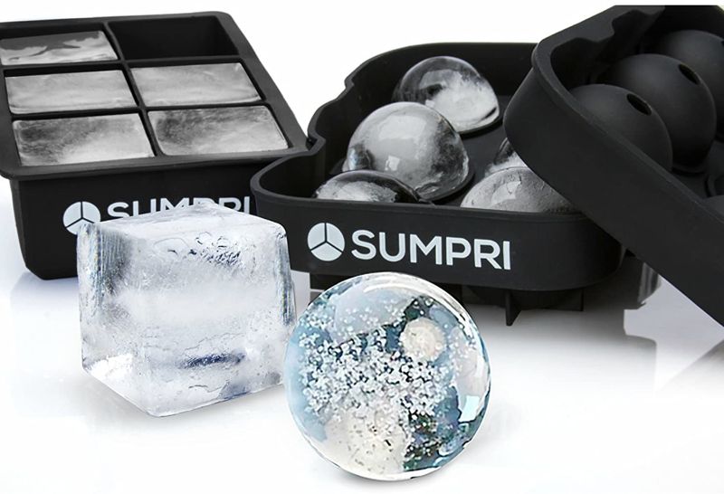 Photo 1 of SUMPRI Sphere Ice Mold & Big Ice Cube Trays Novelty-Silicone Ice Ball Maker With Lid For Infused Ice Or Whiskey Glasses [2 Pack] Large Round Spheres Reusable & BPA Free (Black)