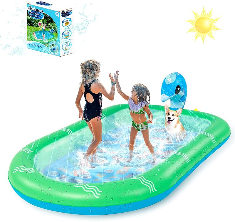Photo 1 of Chomunce Splash Pad for Kids Inflatable Sprinkler Pool Outdoor Water Toys for Kid Ages 4-8 Summer Swimming Outside 3-in-1 Upgraded Spray Mat Birthday Gifts for 1 2 3 4 5 6 7 Years Old Boys