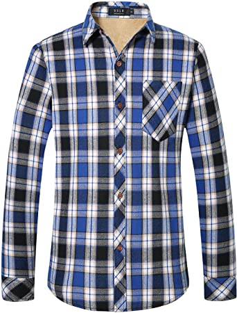 Photo 1 of SSLR Mens Plaid Shirt Fleece Lined Button Down Long Sleeve Flannel Shirt for Men 4XL