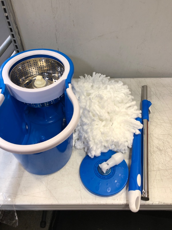 Photo 2 of 360° Spin Mops Bucket with 2 Heads Replacement Microfiber Spin Rotating Head Metal Dehydrate Basket for Floor Cleaning