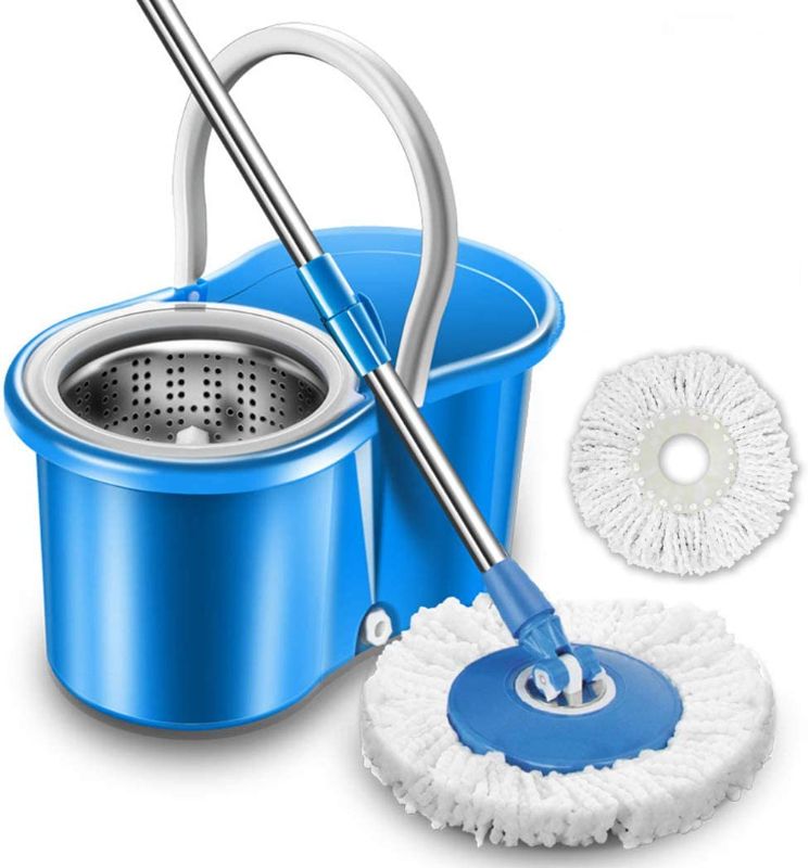 Photo 1 of 360° Spin Mops Bucket with 2 Heads Replacement Microfiber Spin Rotating Head Metal Dehydrate Basket for Floor Cleaning