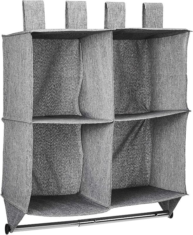 Photo 1 of Amazon Basics Hanging 4-Shelf Closet Cubby with Hanging Rod, Grey With silver Rod