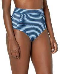 Photo 1 of amazon essentials womens high waisted bikini bottoms, blue/white striped, medium