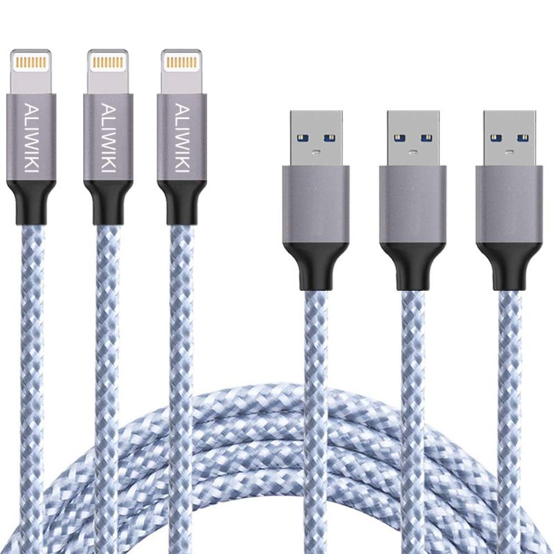 Photo 1 of iPhone Charger, ALIWIKI 3 Pack 6ft Nylon Braided USB to Lightning Cable Extra Long Syncing Data Sync Transfer Fast Charging Compatible with iPhone 12/11/Pro/Xs Max/X/8/7/Plus/6S/6/SE/5S/iPad Pro Air 2