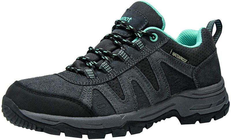 Photo 1 of riemot Women's Men's Hiking Snow Boots Waterproof Lightweight Walking Trekking Camping Shoes Breathable Non-Slip Outdoor Winter Boots, Grey/Green, Size 10