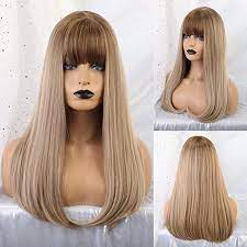 Photo 1 of TINY LANA 22" Ombre Brown to Blonde Wig Long Curly Synthetic Wigs for Women (2 Wig Caps Included)