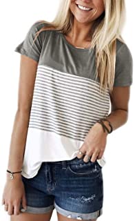 Photo 1 of YunJey Round Neck Triple Color Block Stripe T-Shirt, Grey, Small