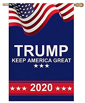 Photo 1 of American President Donald Trump 2020 Keep America Great Burlap House Flag, Double Sided Premium Fabric, US Election Patriotic Outdoor Decorative Banner for Yard Lawn, 28 x 40 Inch