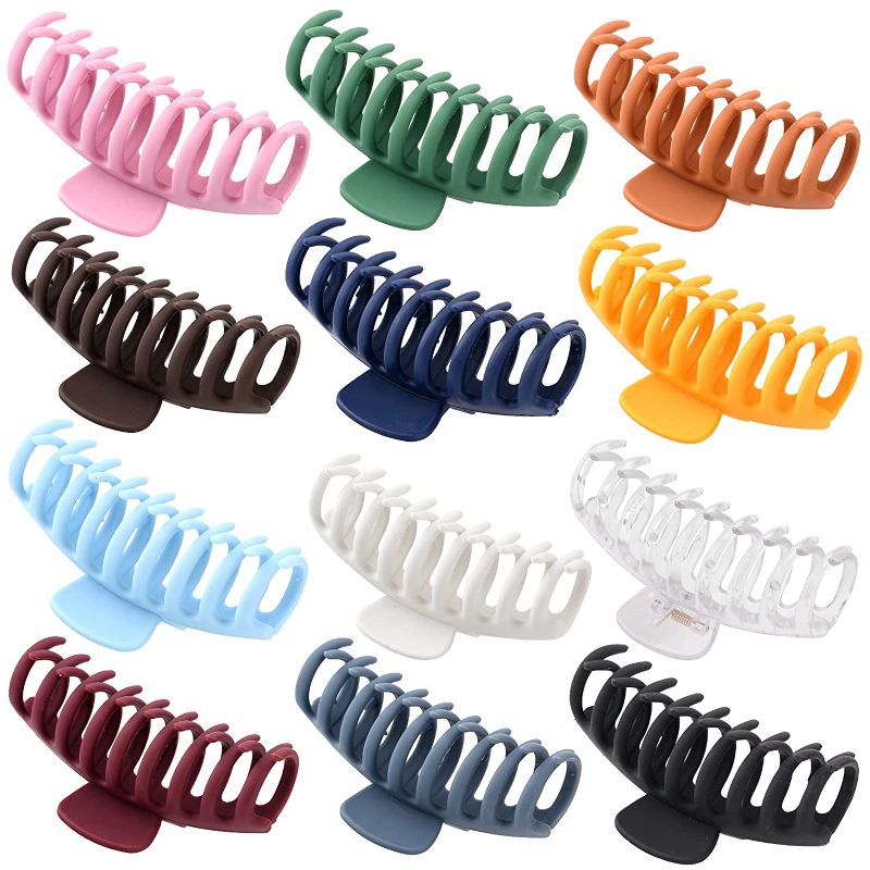 Photo 1 of 12 Pack Large Hair Claw Clips for Women, Non-slip Matte Banana Clips