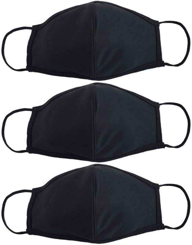 Photo 1 of 3-Ply Reusable Black Face Mask - Breathable Comfort, Fully Machine Washable, Face Masks Large, 3-Pack - Black Mask