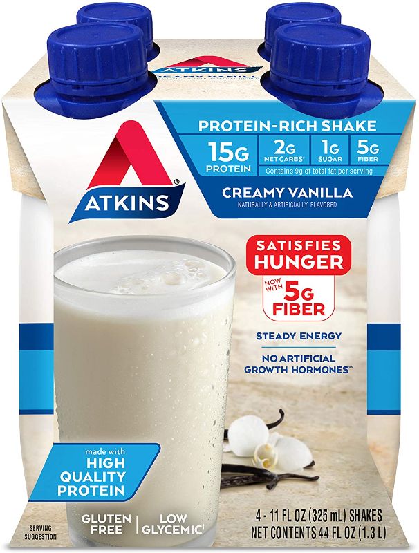 Photo 1 of Atkins Gluten Free Protein-Rich Shake, Creamy/French Vanilla, Keto Friendly, 11 Fl Oz, Pack of 4, Best by 07/30/2021