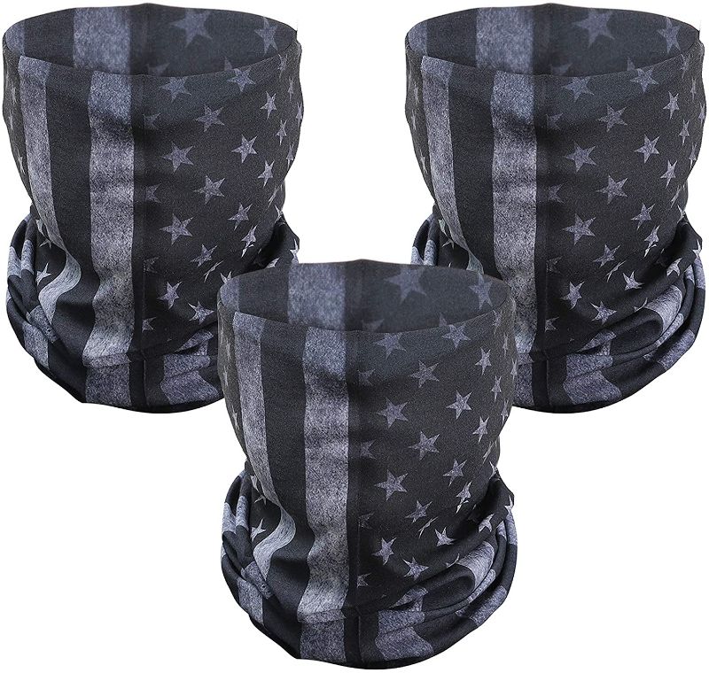 Photo 1 of 6 Pcs American Flag Outdoor Face Mask- Multifunctional Seamless Microfiber American Flag UV Protection Face Neck Gaiter Shields Headwear for Men & Women Motorcycle Hiking Cycling Ski Snowboard(Grey)