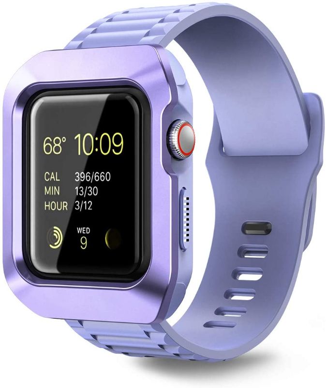 Photo 1 of Dexnor Case for Apple Watch 42mm Series 3/2/1, [Built in Adjustable Band] Rugged Military Grade Protection Soft Silicone Matte Hard Cover with Band for iWatch Series 3/2/1 [42mm] Blue Purple