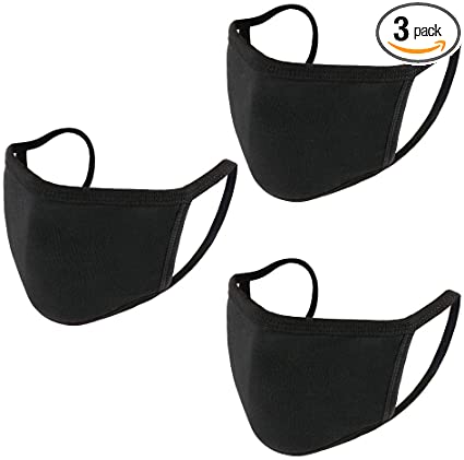 Photo 1 of 3 Pack Reusable Face Mask, BOJO Double Layer Cotton Cloth Mask, Anti-dust Mouth Cover For Men Women and Big Kid, Washable Masks Suit for Public Areas Office and Anyplace - Black